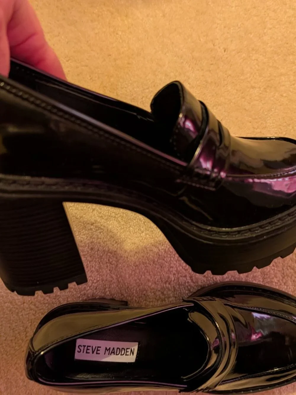 Steve Madden Back Patent Leather Penny Loafer Platform Heels ~ 6.5 NEW